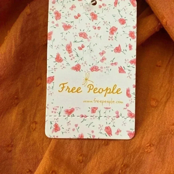 🆕Free People Tea Combo Rust Long Sleeve Smocked Off Shoulder Tunic Lace Edge M🆕 - Picture 8 of 8